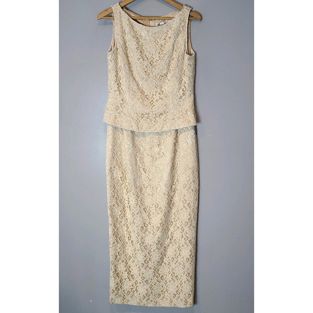 Vintage Marie St. Claire Lace Dress Gown beaded Size 12 Cream Cruise Wedding